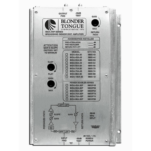 Blonder Tongue BIDA 75A-43 Amplificador de distribución de banda ancha de dos vías (30dB, 49-750MHz)
